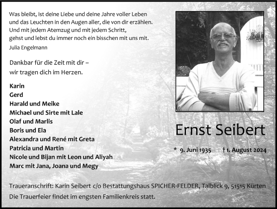 Anzeige von Ernst Seibert von  Bergisches Handelsblatt 