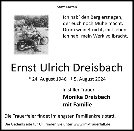 Anzeige von Ernst Ulrich Dreisbach von  Lokalanzeiger 