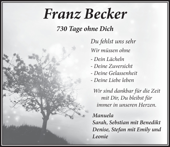 Anzeige von Franz Becker von  Blickpunkt Euskirchen 