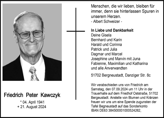Anzeige von Friedrich Peter Kawczyk von  Anzeigen Echo 