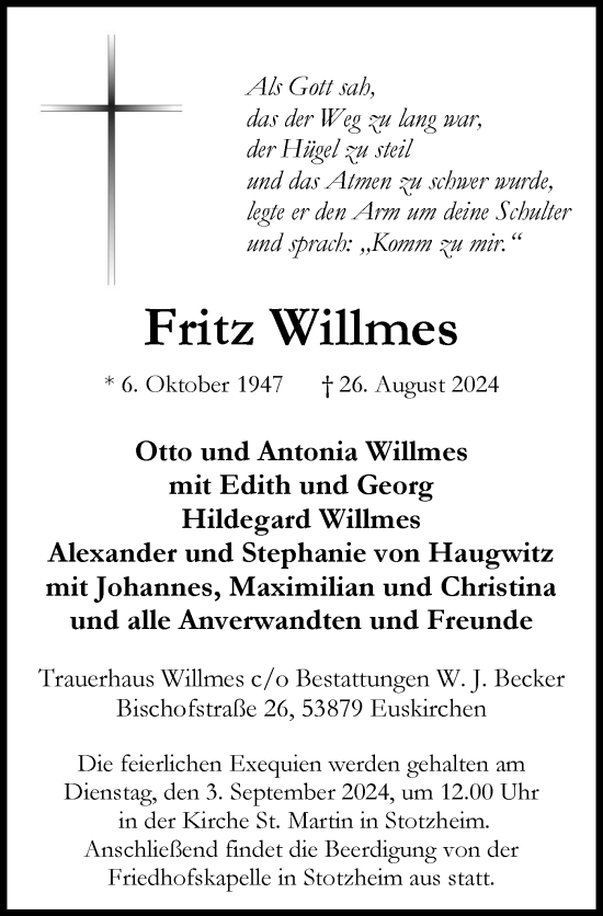 Anzeige von Fritz Willmes von  Blickpunkt Euskirchen 