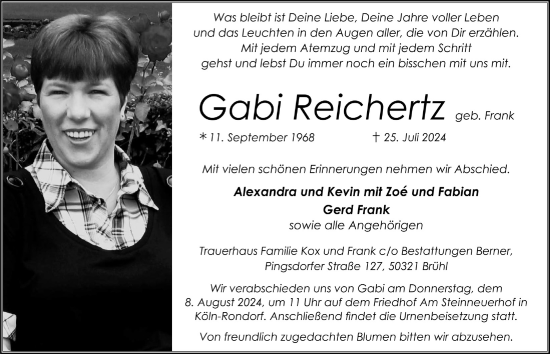 Anzeige von Gabi Reichertz von  Schlossbote/Werbekurier 