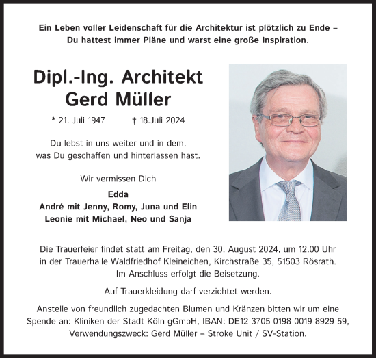 Anzeige von Gerd Müller von Kölner Stadt-Anzeiger / Kölnische Rundschau / Express