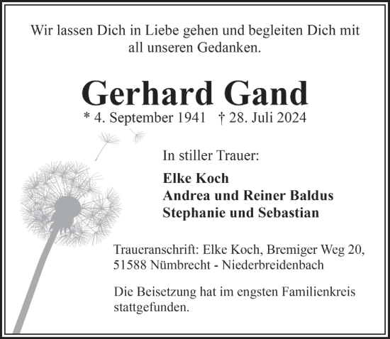 Anzeige von Gerhard Gand von  Lokalanzeiger 