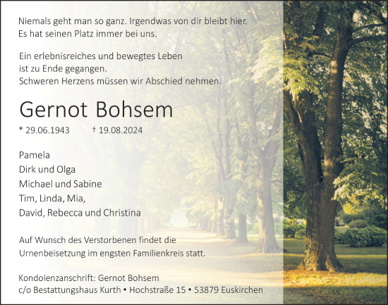 Anzeige von Gernot Bohsem von  Blickpunkt Euskirchen 