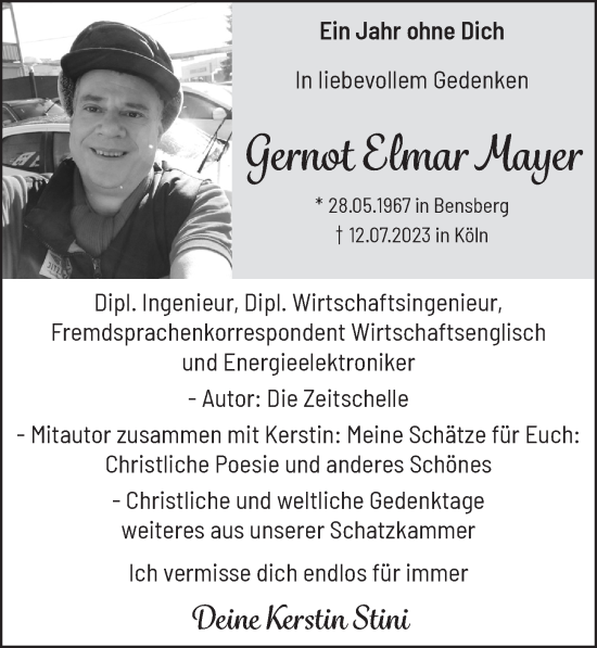 Anzeige von Gernot Elmar Mayer von  Bergisches Handelsblatt 