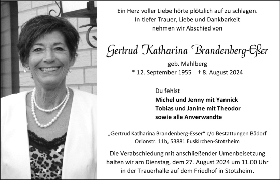 Anzeige von Gertrud Katharina Brandenberg-Eßer von  Werbepost 