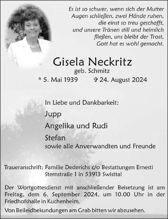 Anzeige von Gisela Neckritz von  Blickpunkt Euskirchen 