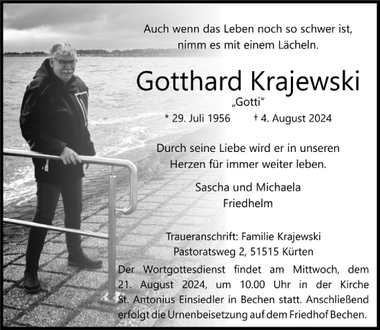 Anzeige von Gotthard Krajewski von  Bergisches Handelsblatt 