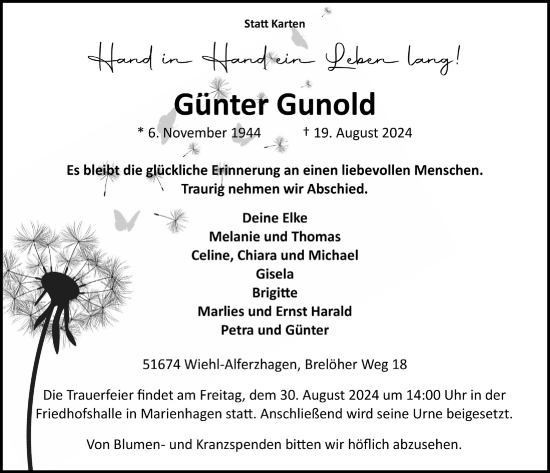 Anzeige von Günter Gunold von  Anzeigen Echo 