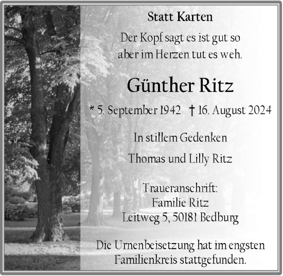 Anzeige von Günther Ritz von  Werbepost 