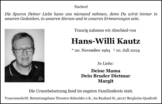 Anzeige von Hans-Willi Kautz von  Werbepost 