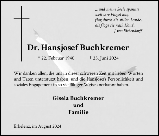Anzeige von Hansjosef Buchkremer von Kölner Stadt-Anzeiger / Kölnische Rundschau / Express
