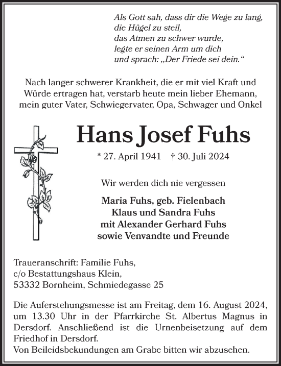 Anzeige von Hans Josef Fuhs von  Schaufenster/Blickpunkt 