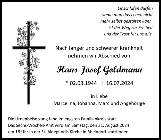 Anzeige von Hans Josef Goldmann von  Lokale Informationen 