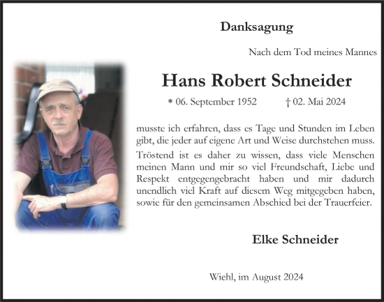 Anzeige von Hans Robert Schneider von  Anzeigen Echo 