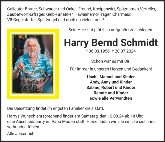 Anzeige von Harry Bernd Schmidt von  EXPRESS - Die Woche 