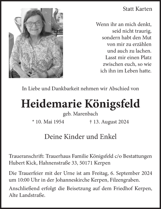 Anzeige von Heidemarie Königsfeld von  Werbepost 