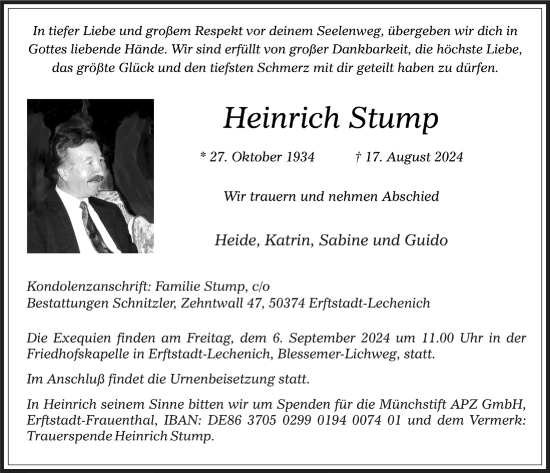 Anzeige von Heinrich Stump von  Werbepost 