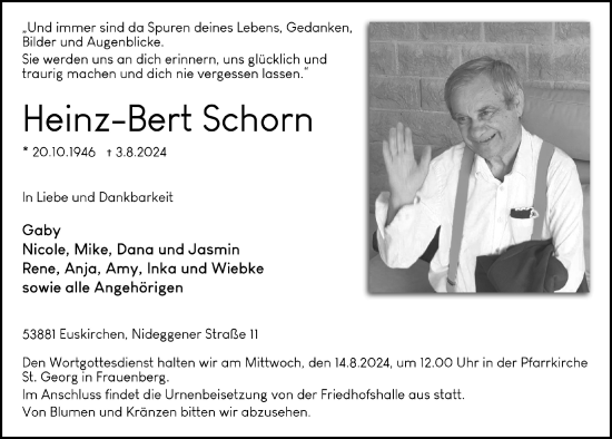 Anzeige von Heinz-Bert Schorn von  Blickpunkt Euskirchen 