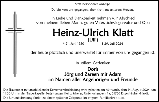 Anzeige von Heinz-Ulrich Klatt von  Anzeigen Echo 