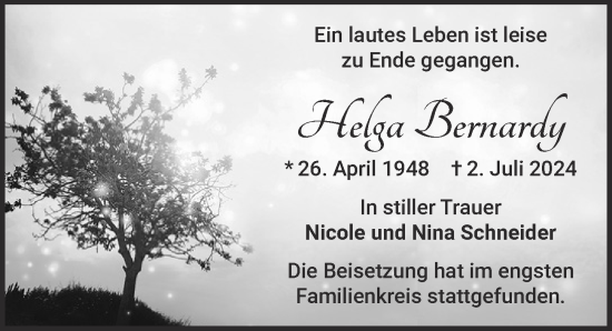 Anzeige von Helga Bernardy von  Schlossbote/Werbekurier 