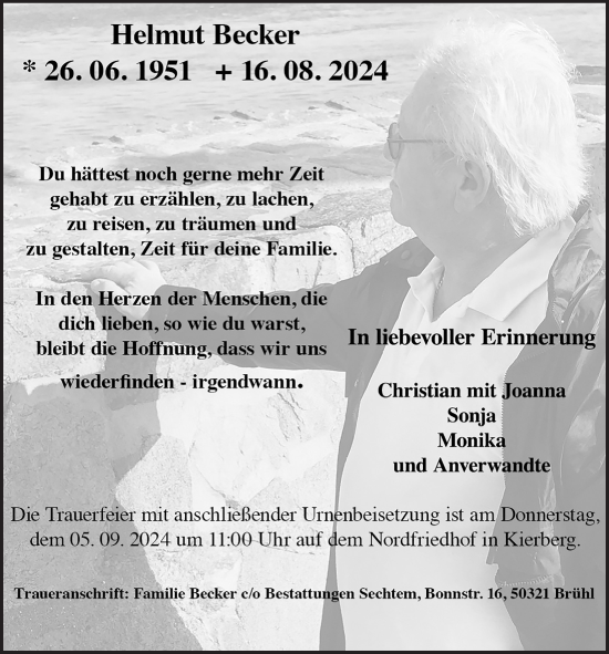 Anzeige von Helmut Becker von  Schlossbote/Werbekurier 