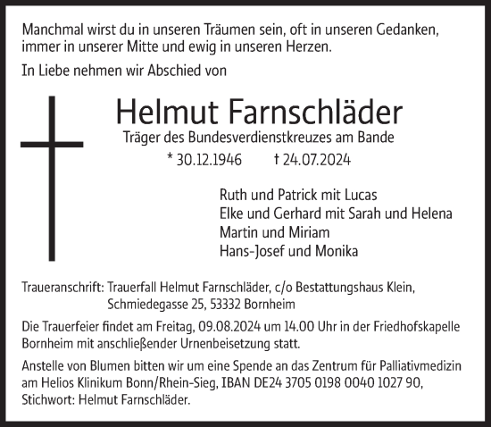 Anzeige von Helmut Farnschläder von  Schaufenster/Blickpunkt 