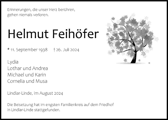 Anzeige von Helmut Feihöfer von  Anzeigen Echo 