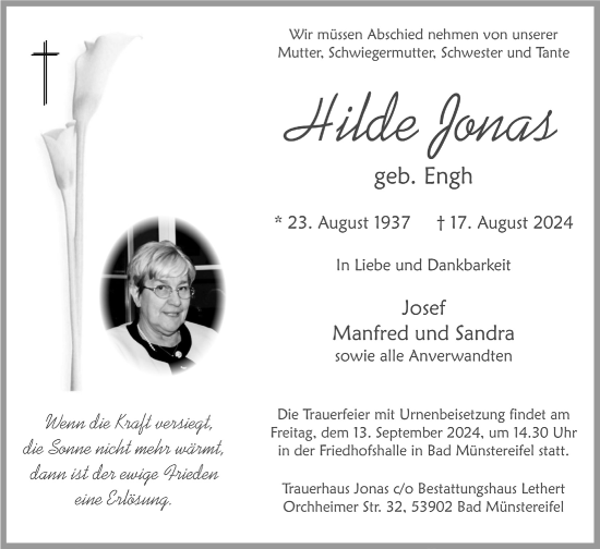 Anzeige von Hilde Jonas von  Blickpunkt Euskirchen 