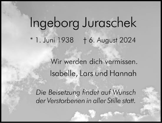 Anzeige von Ingeborg Juraschek von  Schlossbote/Werbekurier 