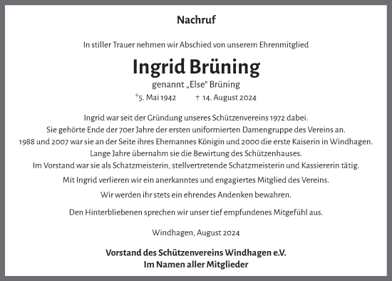 Anzeige von Ingrid Brüning von  Anzeigen Echo 