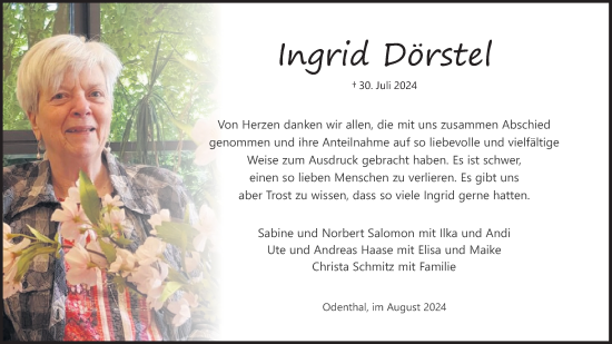 Anzeige von Ingrid Dörstel von Kölner Stadt-Anzeiger / Kölnische Rundschau / Express