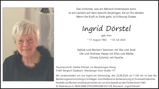 Anzeige von Ingrid Pörstel von Kölner Stadt-Anzeiger / Kölnische Rundschau / Express