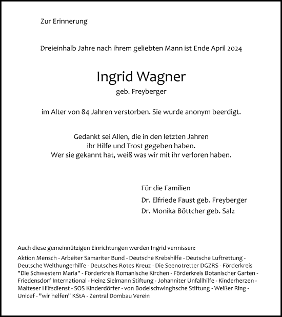 Anzeige von Ingrid Wagner von Kölner Stadt-Anzeiger / Kölnische Rundschau / Express