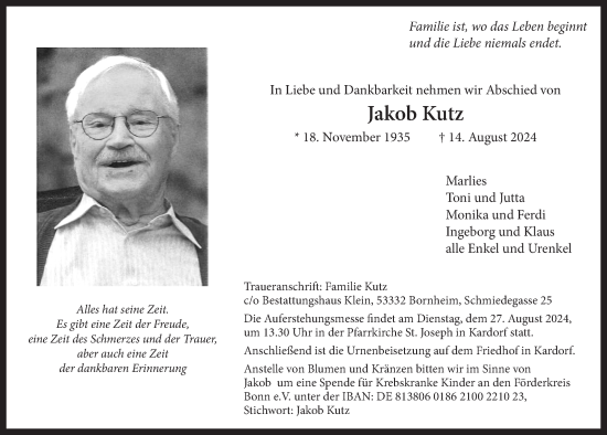 Anzeige von Jakob Kutz von  Schaufenster/Blickpunkt 