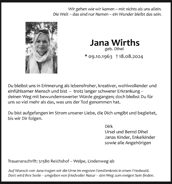 Anzeige von Jana Wirths von  Anzeigen Echo 