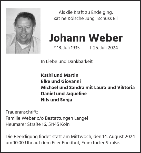 Anzeige von Johann Weber von  EXPRESS - Die Woche 