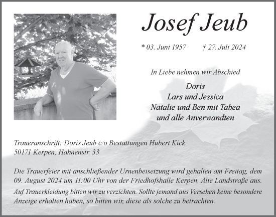 Anzeige von Josef Jeub von  Werbepost 