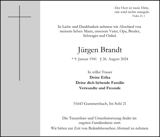 Anzeige von Jürgen Brandt von  Anzeigen Echo 