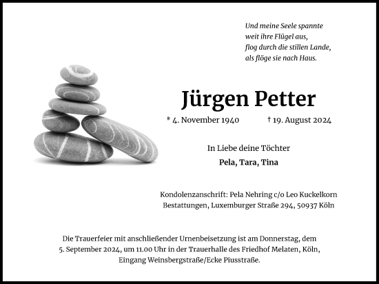Anzeige von Jürgen Petter von Kölner Stadt-Anzeiger / Kölnische Rundschau / Express