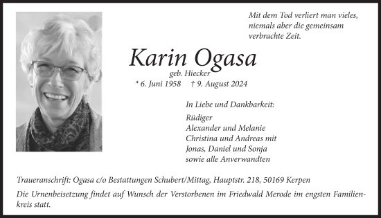 Anzeige von Karin Ogasa von  Werbepost 