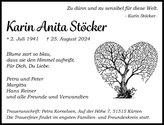 Anzeige von Karin Anita Stöcker von Kölner Stadt-Anzeiger / Kölnische Rundschau / Express