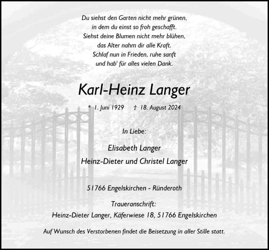Anzeige von Karl-Heinz Langer von  Anzeigen Echo 