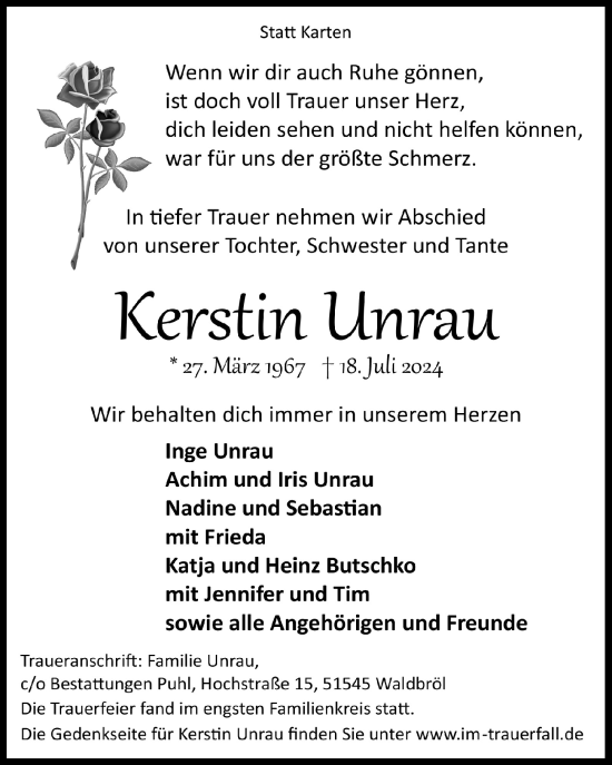 Anzeige von Kerstin Unrau von  Lokalanzeiger 