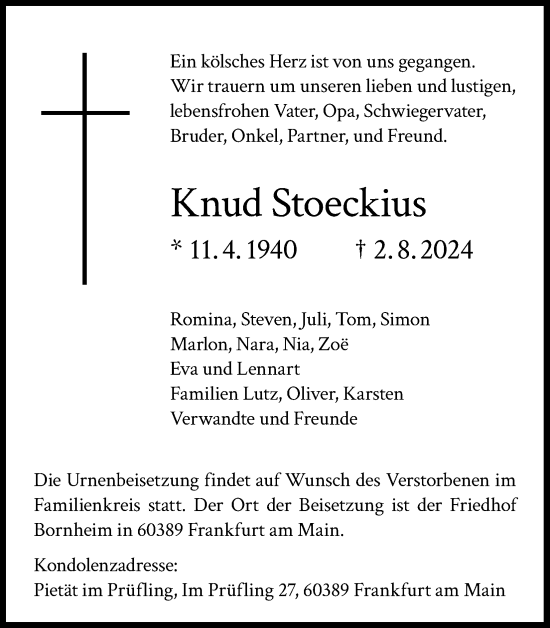 Anzeige von Knud Stoeckius von Kölner Stadt-Anzeiger / Kölnische Rundschau / Express
