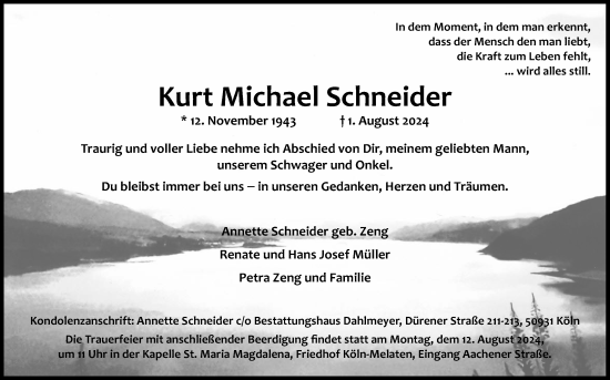 Anzeige von Kurt Michael Schneider von Kölner Stadt-Anzeiger / Kölnische Rundschau / Express