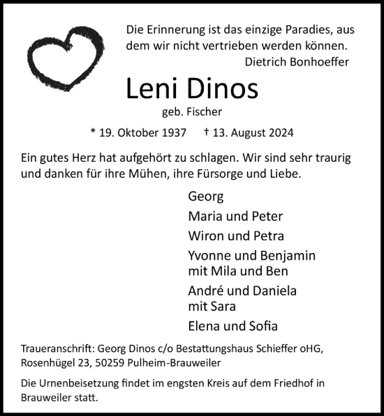 Anzeige von Leni Dinos von  Wochenende 