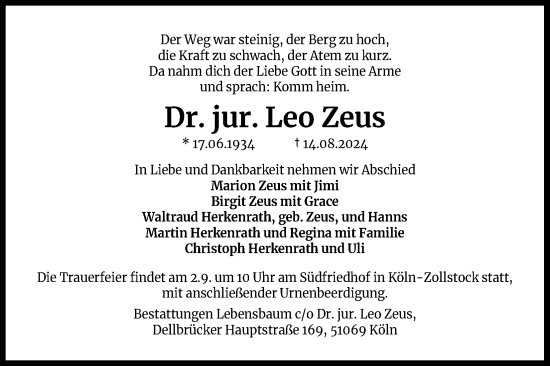 Anzeige von Leo Zeus von Kölner Stadt-Anzeiger / Kölnische Rundschau / Express