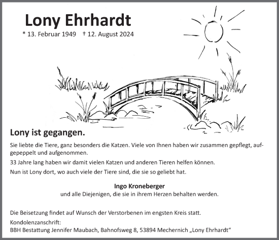 Anzeige von Lony Ehrhardt von  Blickpunkt Euskirchen 